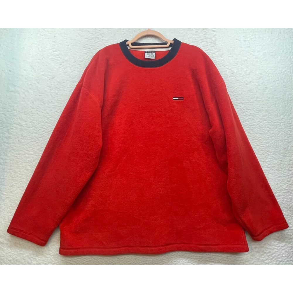 Vintage Tommy Jeans Shirt Mens Extra Large Red Fleece Logo Pullover Retro 90s